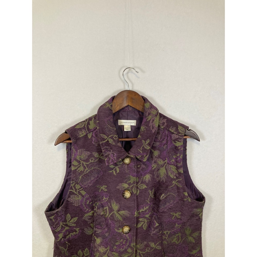 Christopher & Banks‎ Womens Purple Floral Brocade Vest Size L - Picture 4 of 9